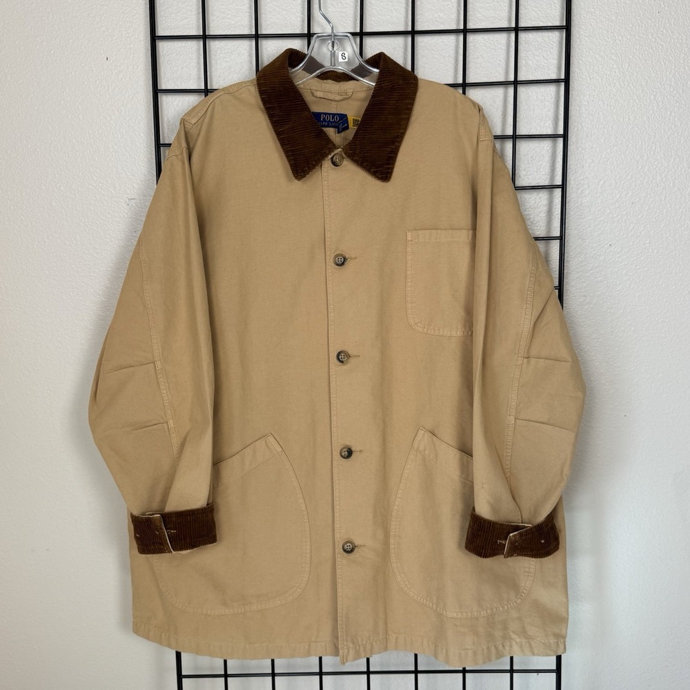 Polo Ralph Lauren Mens XXL Tan Cotton Barn Coat Corduroy Collar Chore Jacket NWT